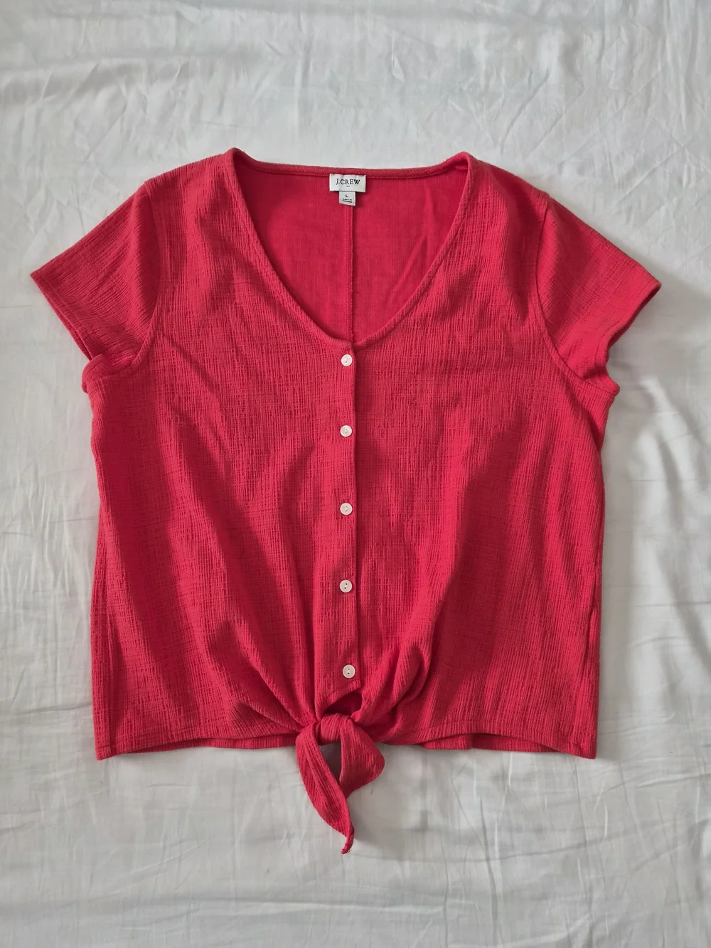 J. Crew Red Tie-Front Button V-Neck Top